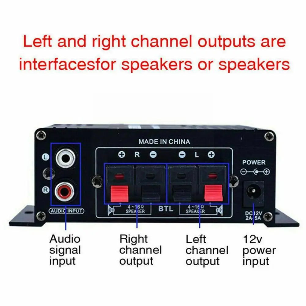 AK170 Mini Digital Power Audio Car Amplifier Blue Light Stereo Audio Amplifier for Home Theater Club Party Music 200W x2 C6E7
