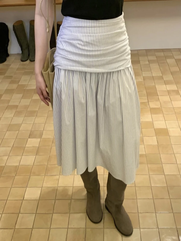 

Повседневная легкая гладкая гладкая юбка-миди трапециевидной формы * d со складками в стиле ретро, женская летняя хлопковая юбка Dr