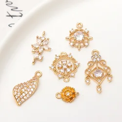 1pcs Diy Jewelry Accessories Copper Gold-plate Micro-set Zircon Flower Dream Catcher Pendant Earrings Material Handmade Charms