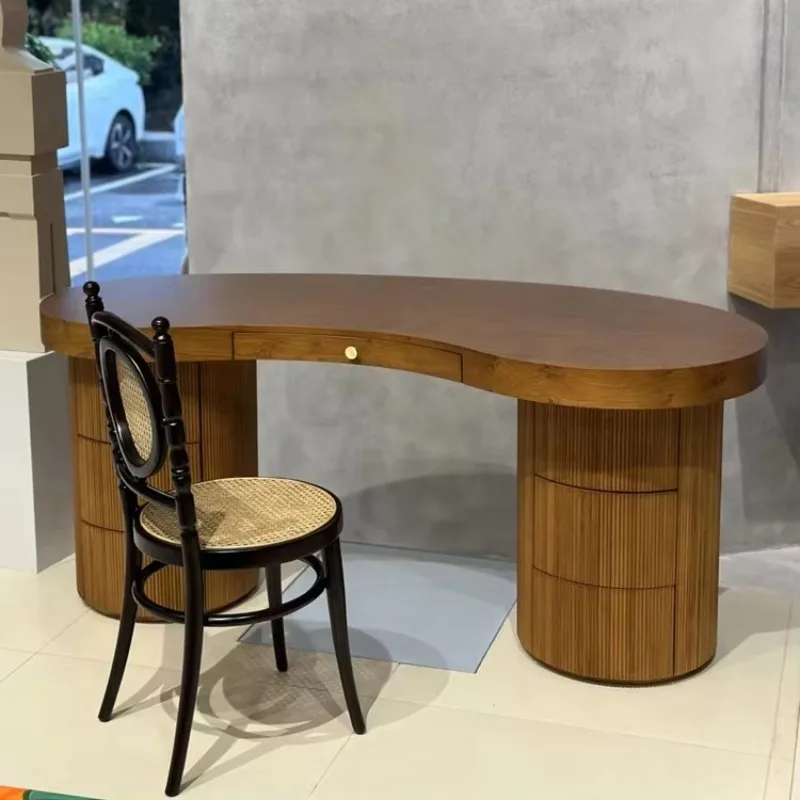 

OEM Handcrafted Solid Wood Office Desk with Drawers Wave-like Art Desk Modern Style Household Design Boss Computer Table