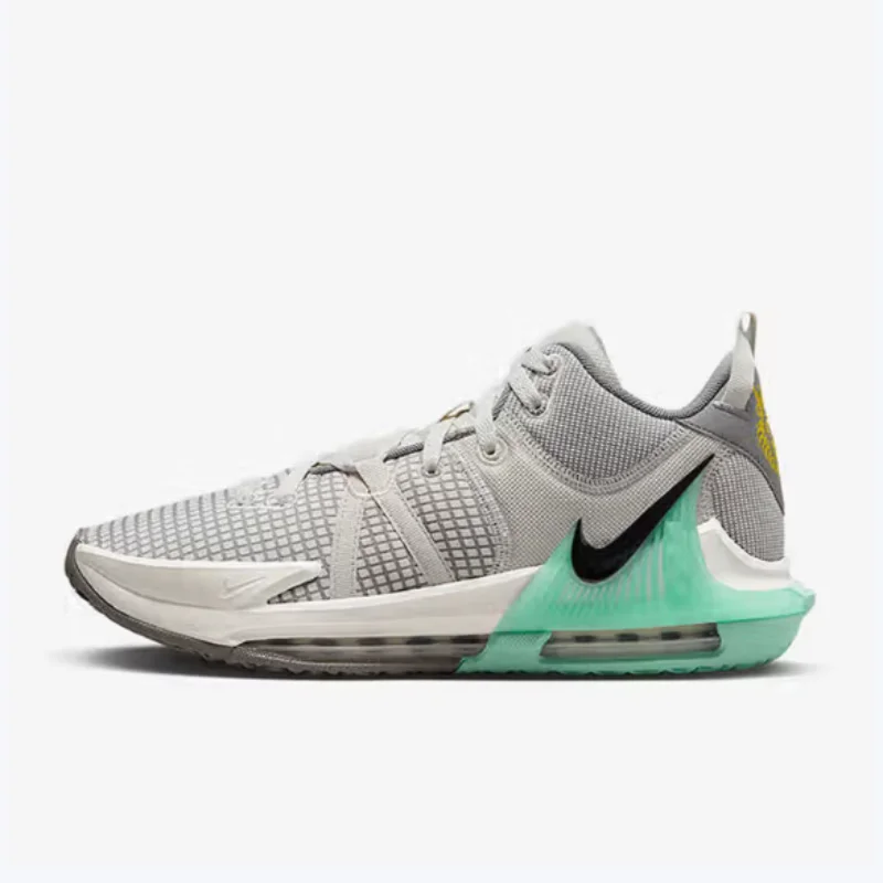 

Nike Cushioning, Stable Support, Strong Grip Training Men's Basketball Shoes, New Lebron Witness 7 Ankle-Fitting Comfortable Mid-Top Basketball Shoes, Gray and Mint Green with Trendy Elements, Versatile Casual Sports Basketball Shoes, Court Essential Dm11