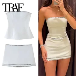 New Rhinestones White Crop Top Women Off Shoulder Corset Tops Sleeveless Backless Summer Bustier Top Woman Sexy Short Tops