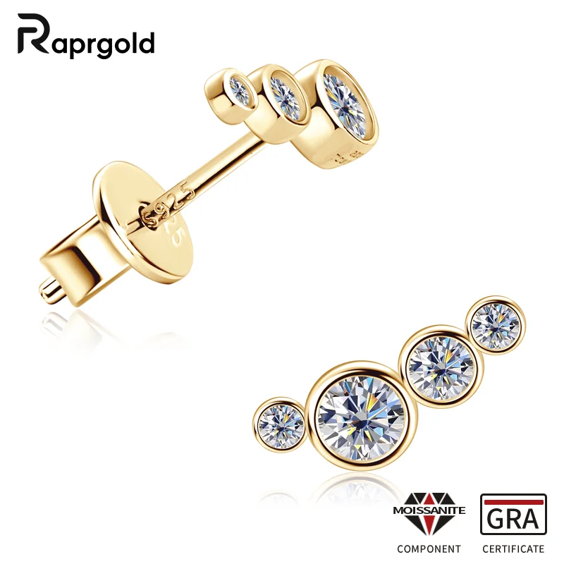 RAPRGOLD D VVS1 Moissanite Stud Earrings For Women Real 925 Sterling Silver Piercing Climber Earring Wedding Fine Jewelry Gifts