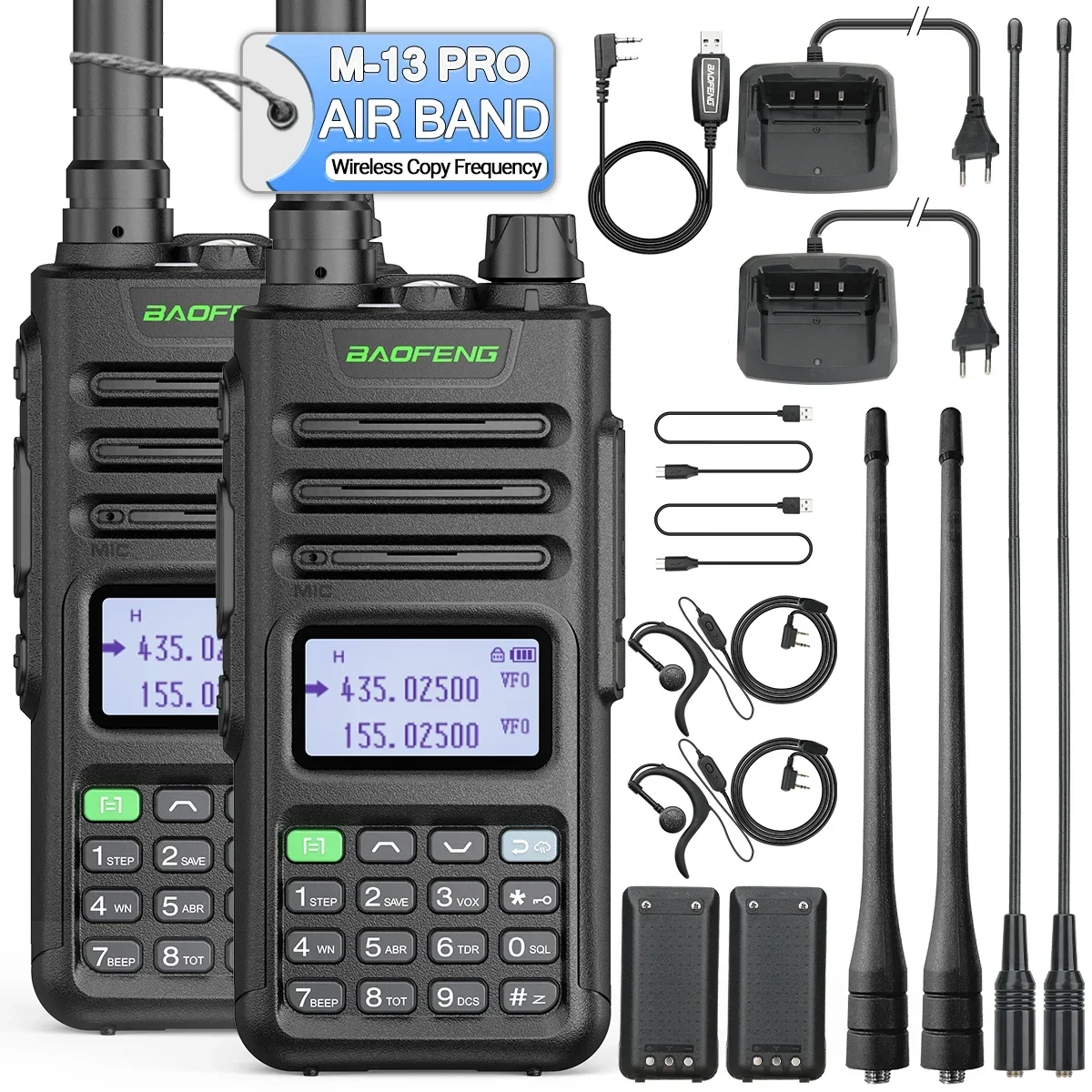 

1/2 Baofeng M-13 Pro Air Band Walkie Talkie Wireless Copy Frequency Multi Band NOAA Type-C AM Long Range UV 5R Ham Two Way Radio