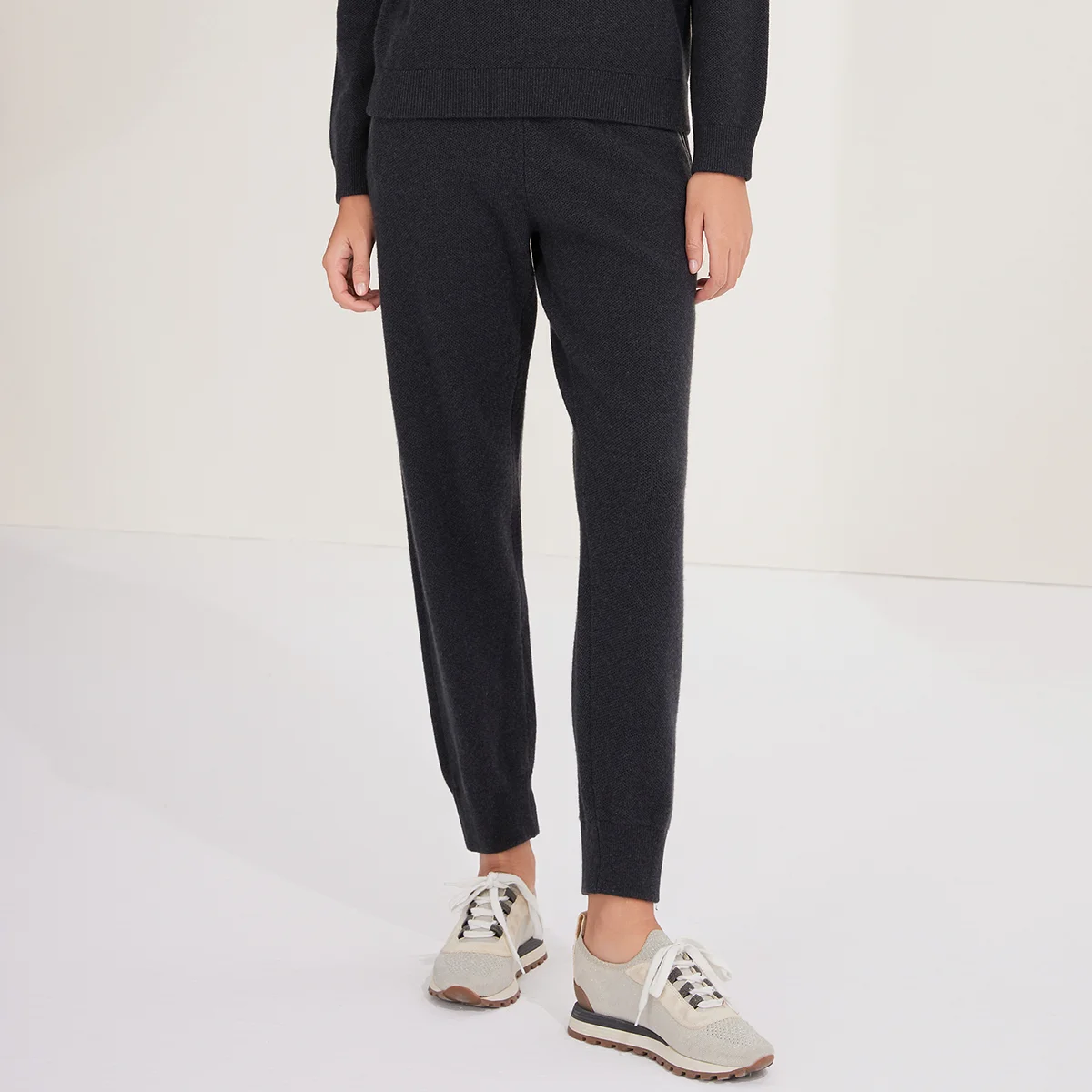 BC874 In Stock Women's Textured Knit Pants Elastic Waistband 100% Wool Fall Collection