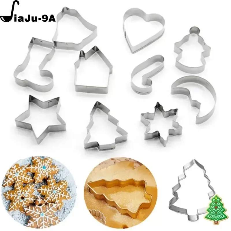 6PCS or 10PCS/Set Stainless Steel Christmas Cookie Cutters Xmas Tree Star House Bells Snowflake Baking Cake Biscuit Fondant Mold