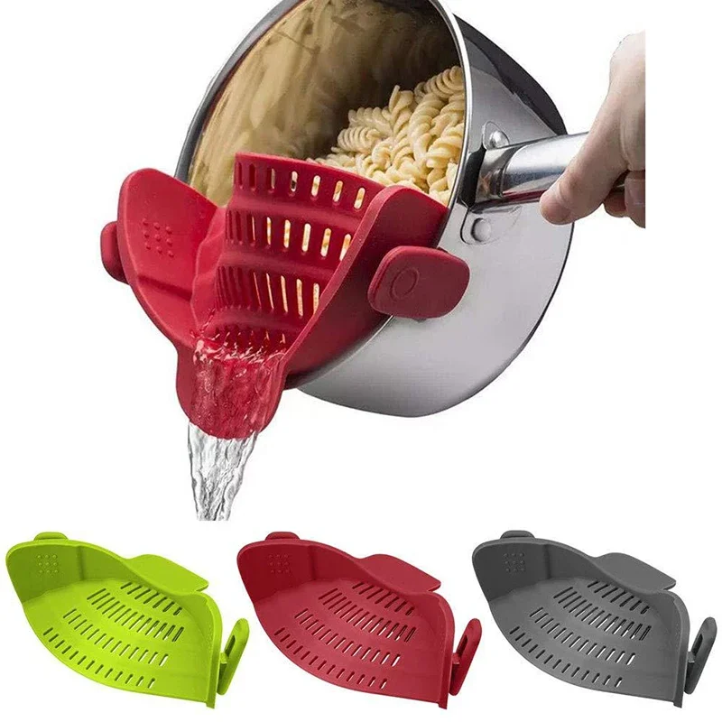 Pinza de silicona Universal para Olla, Colador antiderrame para Pasta, Colador de frutas de grado alimenticio para Pasta, frutas y verduras