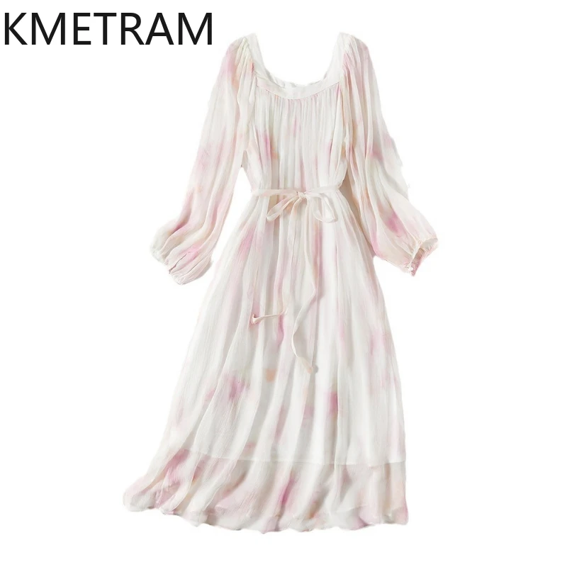

KMETRAM 100% Natural Mulberry Silk Dresses Woman Summer 2025 Party Long Dress White Beach Frocks Ladies Clothes платье женское