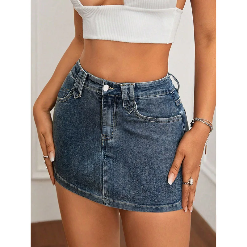 2026 Sommer Damen Amerikanischer Retro-Jeansrock mit Niedriger Taille, Sexy Figurbetonter A-Linien-Rock, Modischer Dünner Minirock