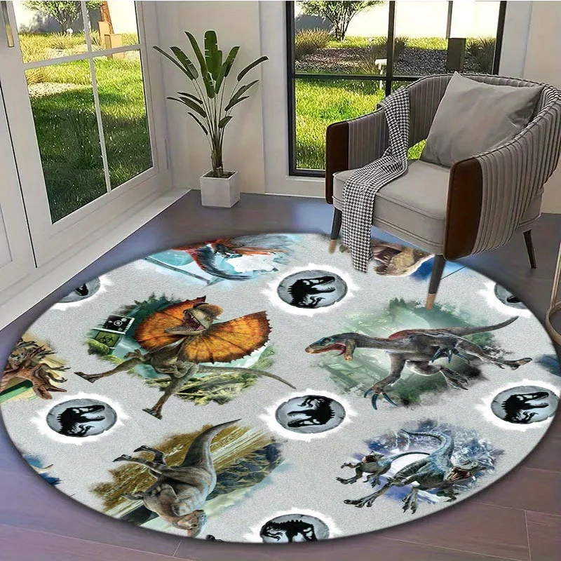 

Crystal velvet carpet800g/sqm Crystal Velvet Dinosaur & Frog Round Mat - Soft, Plush Decorative Mat for Living Room, Bedroom,
