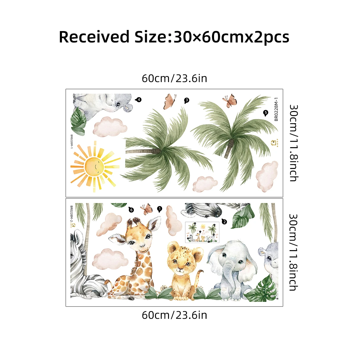 2Pcs Lion Elephant Giraffe Wall Sticker for Children Room Bedroom Wall Decoraiton Kids Room Decor for Living Room Wall Decals
