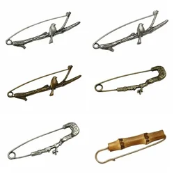 Creative Bird Alloy Brooch, Retro Bamboo Design, Perfect for Sweaters & Shawls, Gender-Neutral Accessory, Unique Jewelry Pin