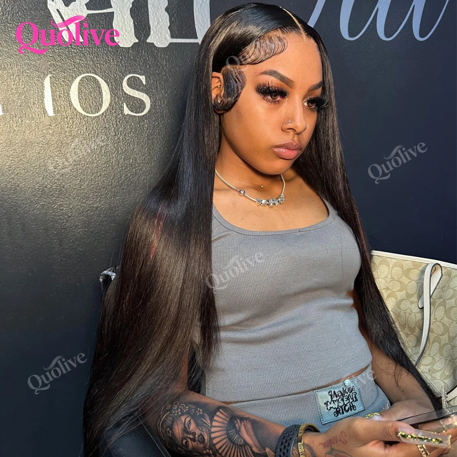 Perruques en cheveux humains lisses de 40 pouces pour femmes noires, perruque frontale en dentelle HD 13x6, perruque en cheveux humains ondulée et mouillée sans colle, perruque frontale en dentelle