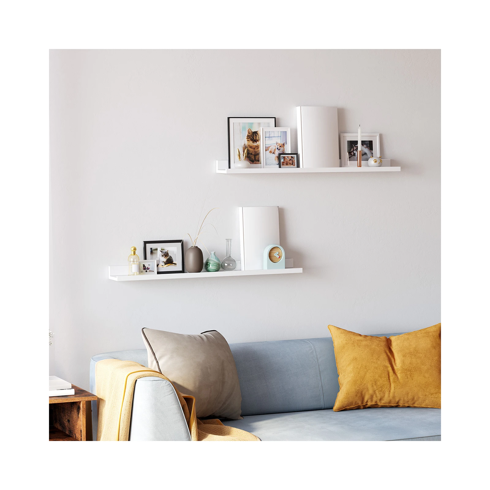 SONGMICS Floating Shelves Set of 2, Wall Shelves Ledge, 10 x 80 cm, for Picture Frames and Books, Living Room, Hallway, Bedroom