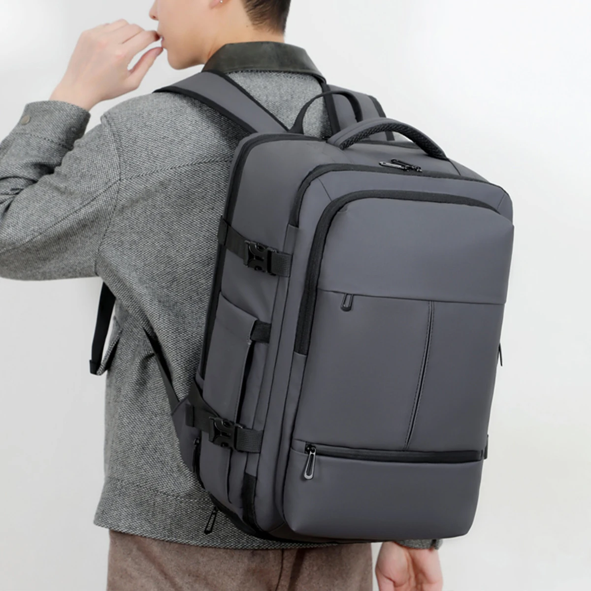 حقيبة ظهر للركاب التكيفية للجنسين، وصول سريع عبر USB، لوحة خلفية للتحكم في المناخ، سعة كبيرة، نظام سحاب مزدوج