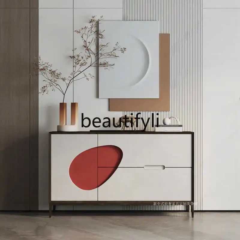 

New Chinese-style entrance cabinet against the wall dining side cabinet, solid wood tea cabinet light luxury simple