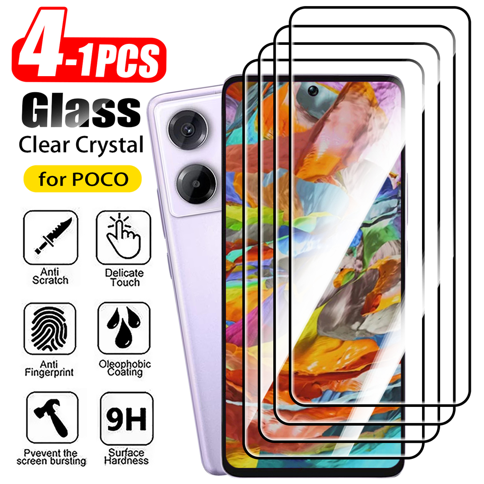  1-4PCS Screen Protector Glass For Xiaomi POCO M7 Pro 5G M7 Plus 9H Tempered Glass For POCO M3 M4 M5 M6 Pro 4G 5G M5s Glass 