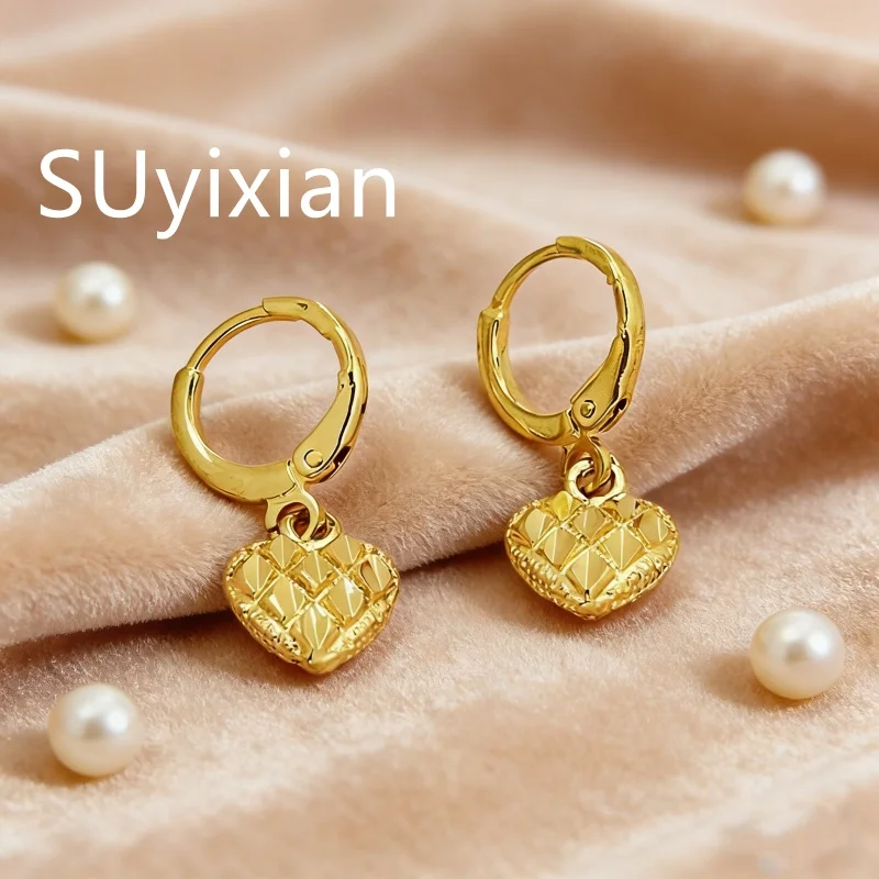 

925 Silver Plated Gold Love Rhombus Earrings Birthday Party Anniversary Wedding Gift Daily Wear