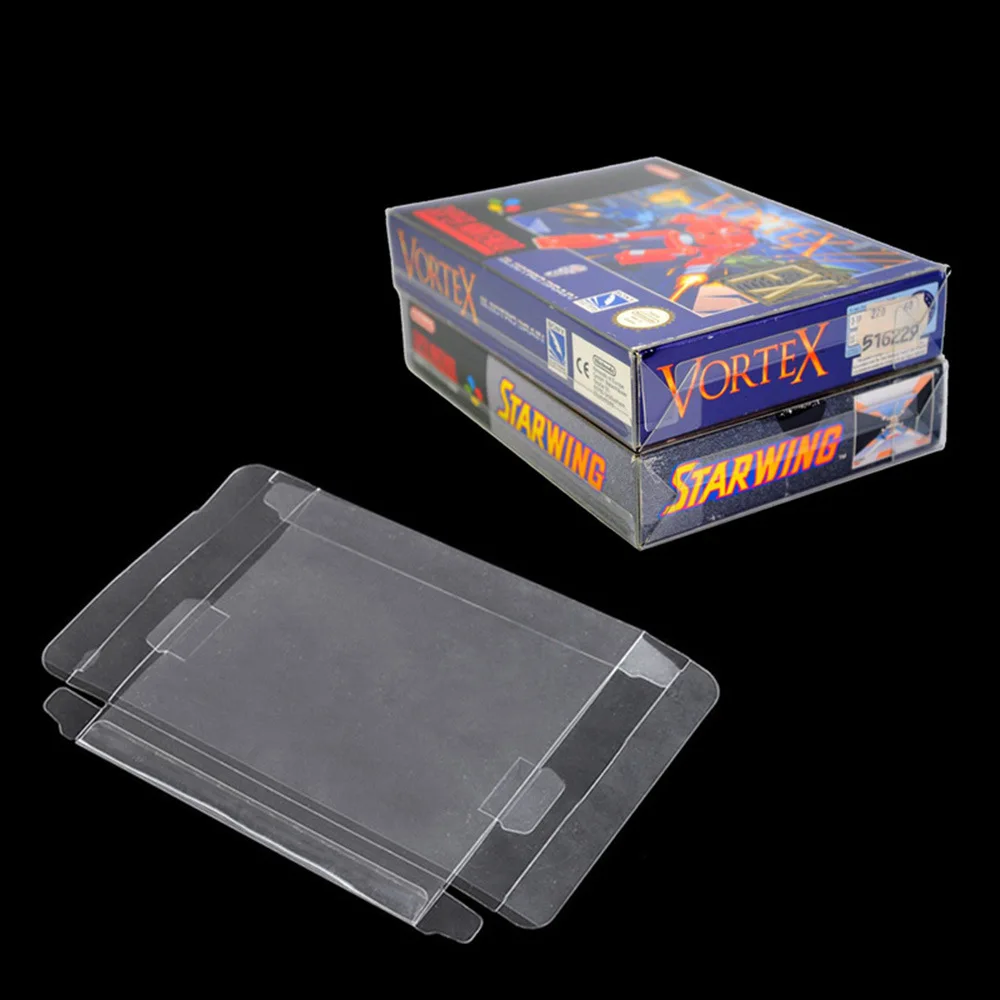 Clear transparent Protector Case CIB games plastic PET Protection Box for SNES For N-6-4 game boxes