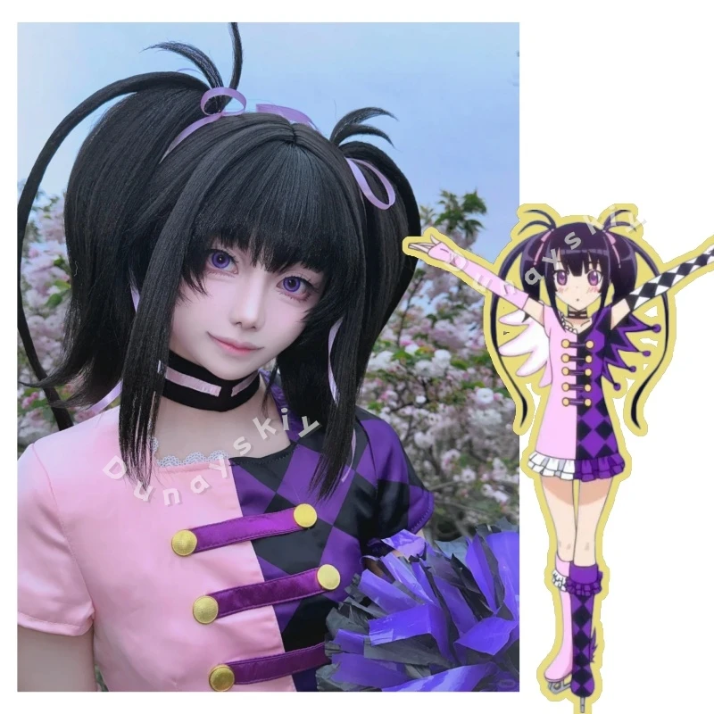 

Pink Black And Purple Checkered Pattern Splicing Dress Anime Pretty Rhythm Cosplay Chirs Kaname Wings Kawaii Demon Halloween Cos