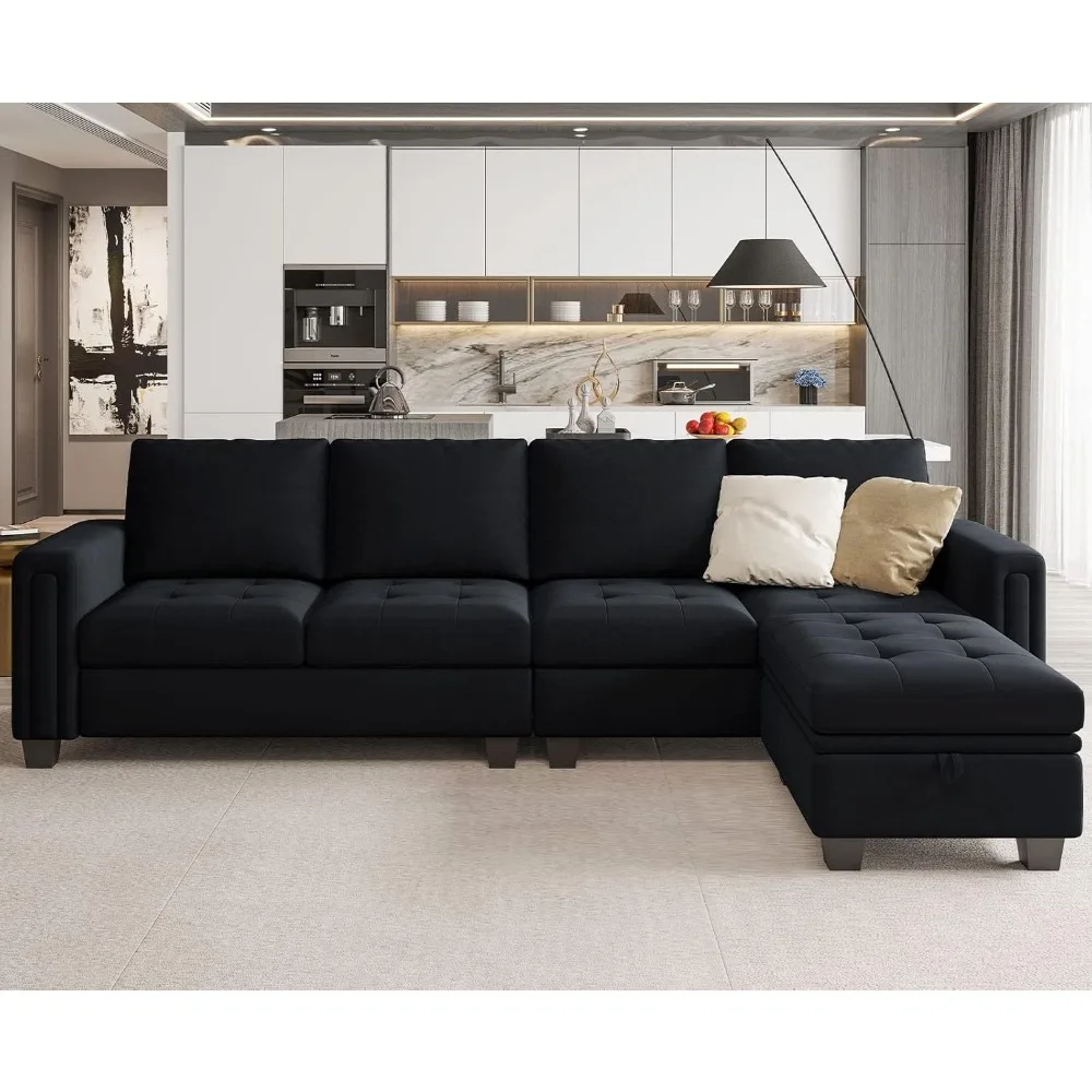 Velvet Reversible Sectional Sofa with Chaise Convertible L Shaped Sectional Couch with Storage Ottoman