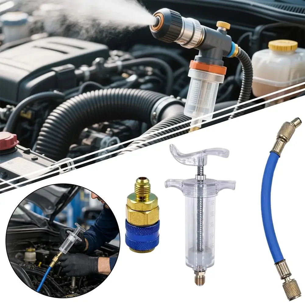 Car A/C Oil/Dye Injector With Low Side Quick Coupler Adapter 1/4 Air Conditioning Automotive Oiler Injection Syringe ﻿