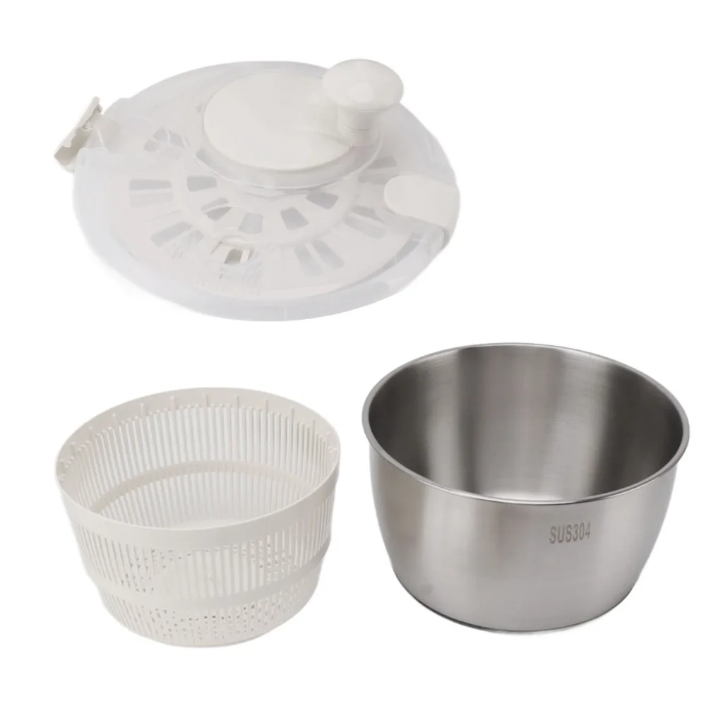 Stainless Steel PP Salad Spinner Silver Large Capacity Fruit Washer Drainage Basket Manual Operation Lettuce Spinner