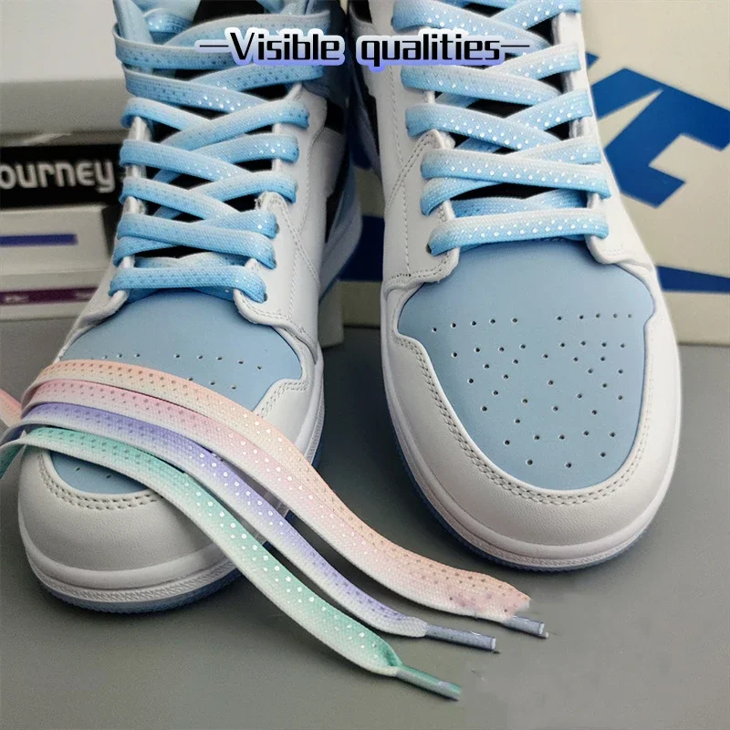 1 Pair Flat Shoelaces For Sneakers Gradient Shiny Silk Glitter Casual Shoe Laces Canvas Colorful Splash Ink Hot Shoestring