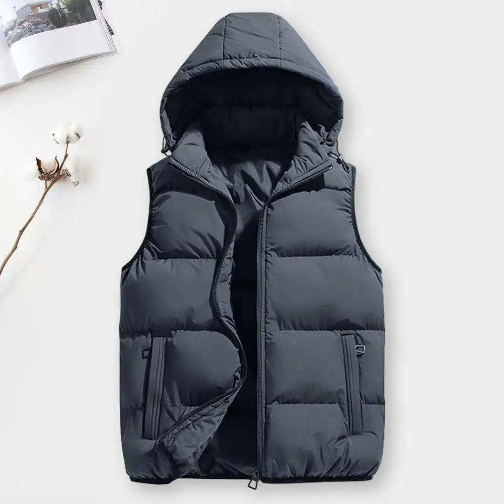 

Men Winter Cotton Vest Sleeveless Hooded Thickened Waistcoat Windproof Heat Retention Warm Padded Coat Waistcoat Winter Vest