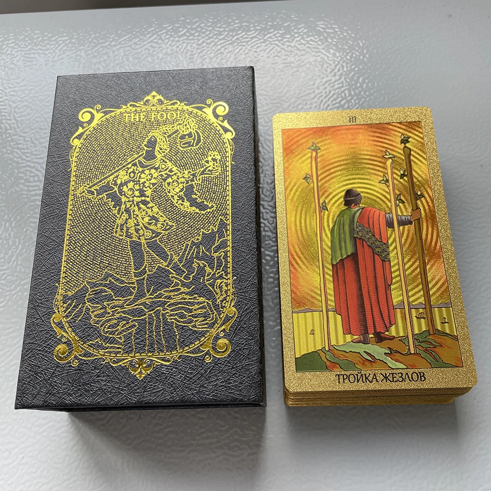 러시아 금박 타로 박스 덱, 초보자용 예언 오라클 카드, 토로 점술, 클래식 타로, 12x7cm