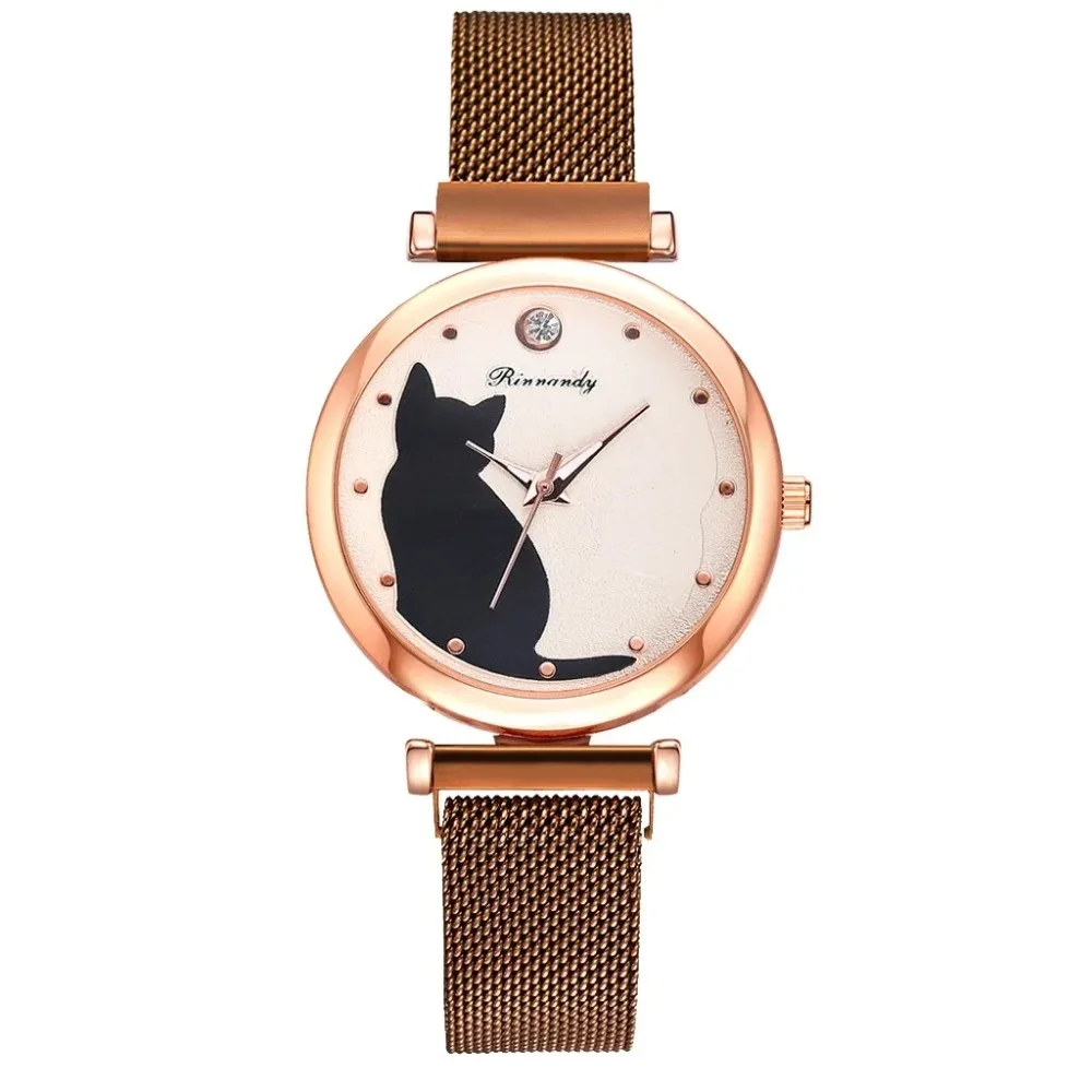 Watch for Women Cute Cat Dial Quartz Wristwatch Casual Mesh Watch Bracelet Montre Femme Часы Женские Reloj Mujer Годинник 시계 워치