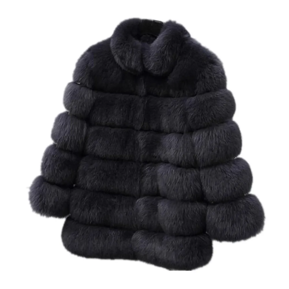 Women's Winter Long Sleeve Stand Collar Faux Fur Coats Jackets Overcoats Thick Warm Faux Fox Fur Outwear