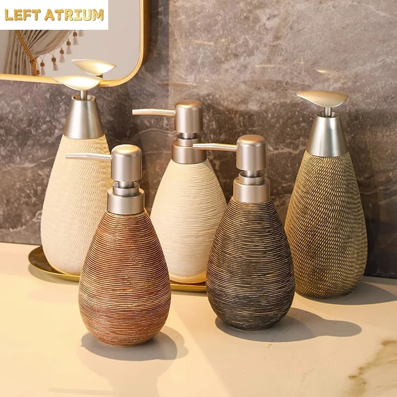 Modern Creative Brushed Refillable Ceramic Soap Dispenser for Home Bathroom Hotel Washroom Liquid Soap Body Wash Shampoo Bottle