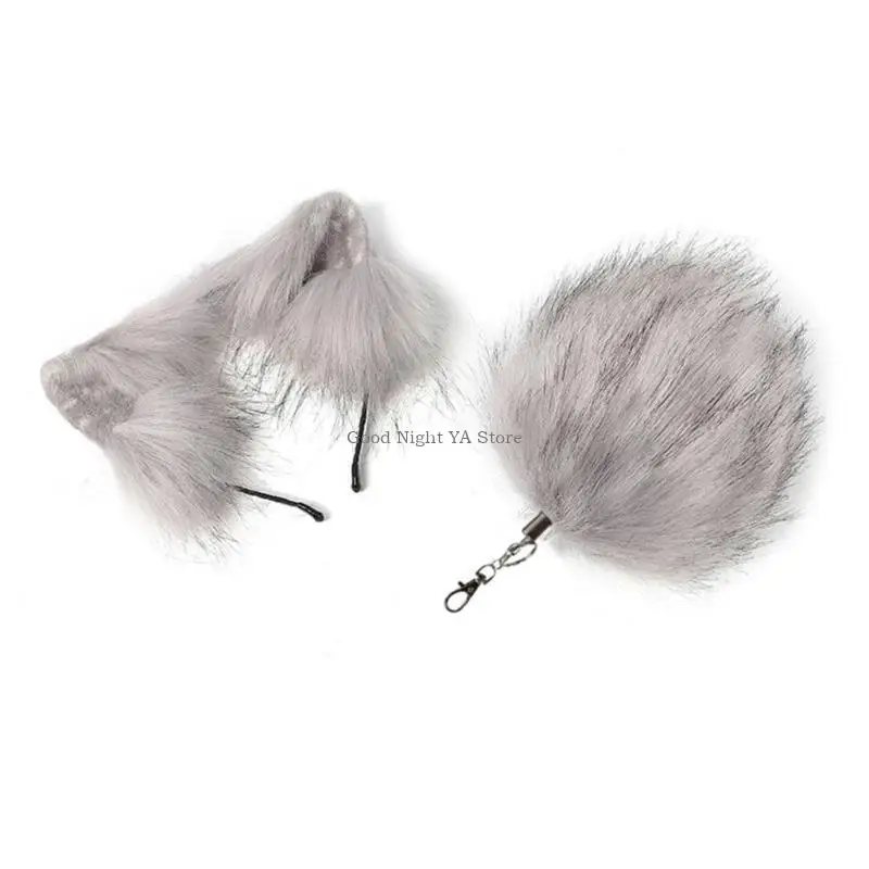 Porte-clés pendentif queue d'animal, 2 pièces, bandeau d'oreille, décoration porte-clés pour femmes, ensemble déguisement
