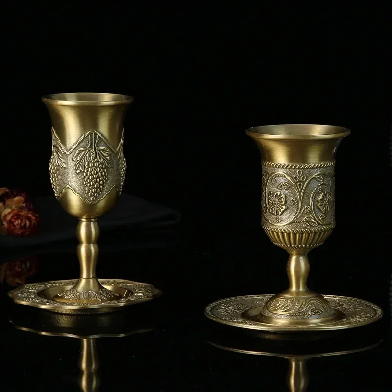 European Old Wine Glasses Alloy Wine Set Goblet Red Wine Glass Metal Whiskey Cup Champagne Cup Cocktail Glass Antique Ornament