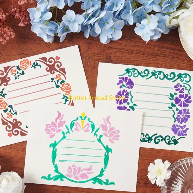 W89C 6Pcs Washable PET Stencils 5x5Inch Hollowed Flower Drawing Templates for Craft