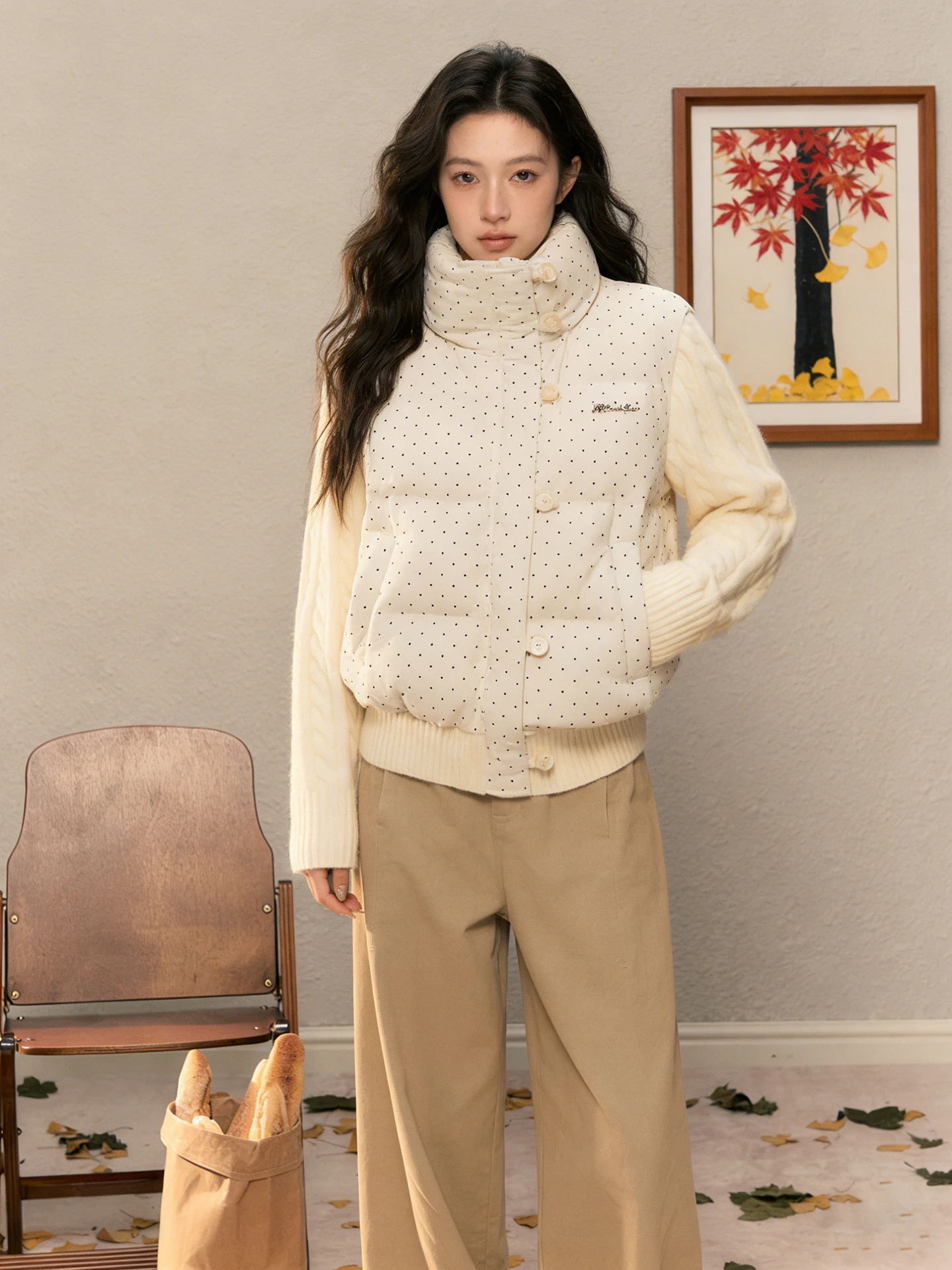 

Корейская вязаная куртка-пуховик в горошек с длинными рукавами, осенне-зимняя, новая коллекция, для женщин, утепленная...