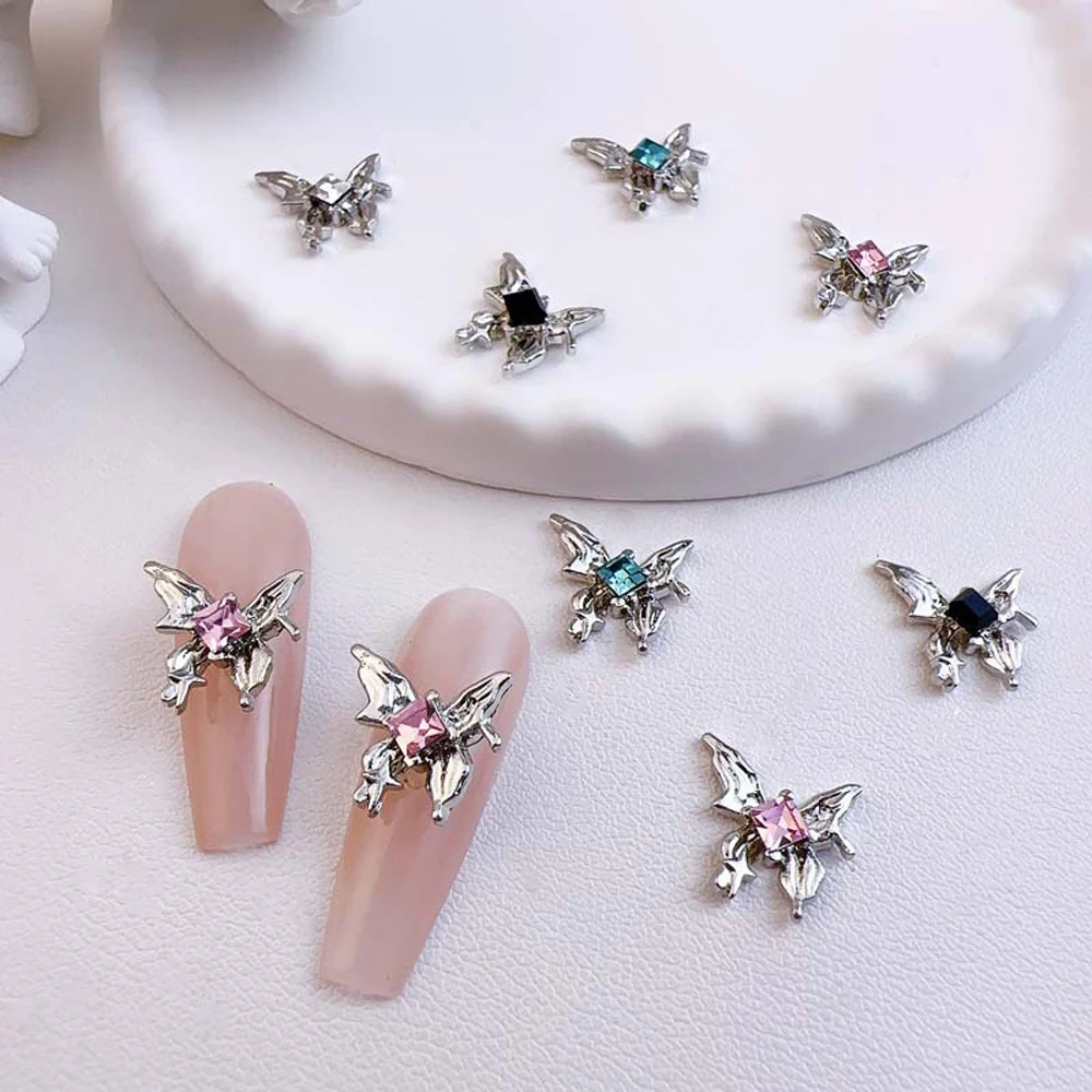 10Pcs Irregular Metal Butterfly Nail Art Charm 3D Luxurious Diamond Silver Butterfly Nail Ornament DIY Exquisite Nail Decoration