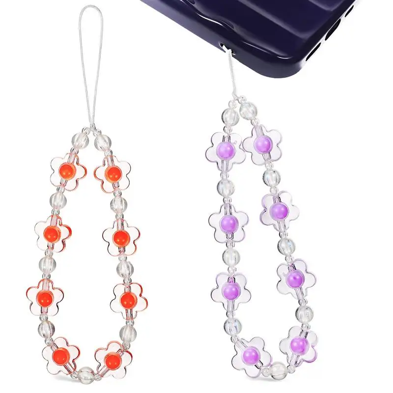 

2 Pcs Mobile Phone Chain Lanyard Purple Flower Pink Cellphone Pendant Backpack Charms Strap Wrist Hanging Case