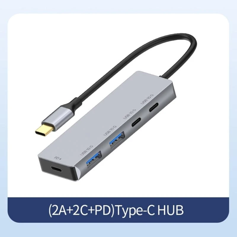 USB C Hub 10Gbps الألومنيوم 4-Port USB A USB-C 3.2 Gen 2 المحمولة USB C متعدد المنافذ محول PD100W شحن لأجهزة الكمبيوتر المحمول من النوع C
