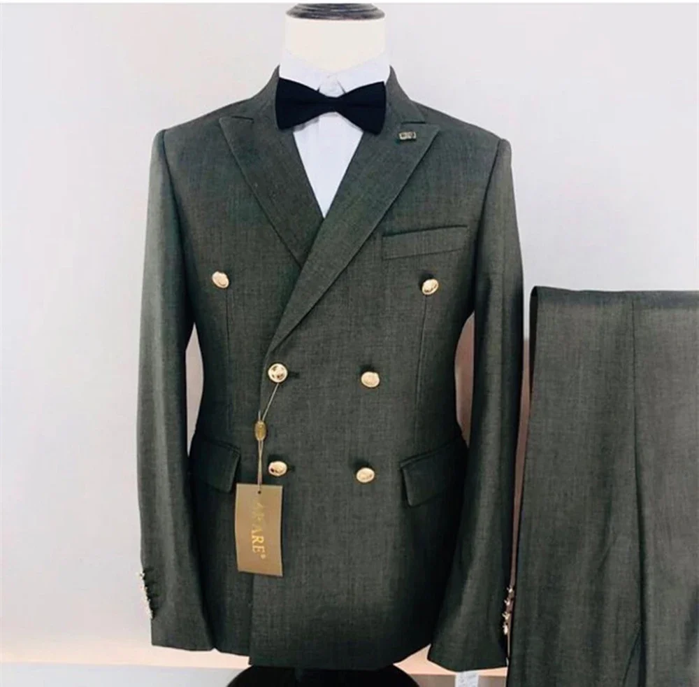 

Fashion Dark Green Blazer Trousers Double Breasted Men’s Suits Wedding Tuxedos Groom Wear Party Prom Clothing 2Pcs(Jacket+Pants)