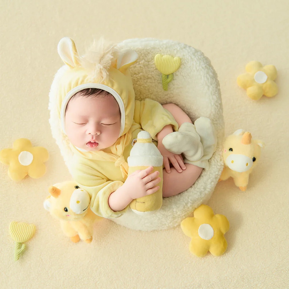 Professional Newborn Photography Props Lucky Horse Theme Baby Costume Flower+pony Plush Doll Decor Props for Studio Baby Session