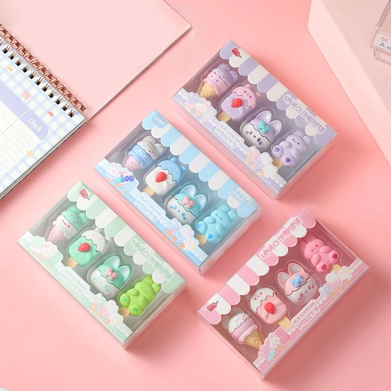4 Stück niedlichen Cartoon Dessert Hase Radiergummi kreative Gummi Radiergummi Kawaii Eis Bleistift Radiergummis Student Briefpapier Bürobedarf