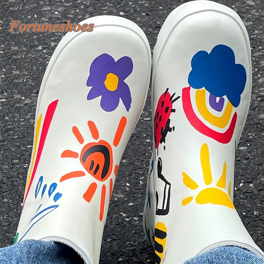 

2025 New Arrivals Spring/autumn Fashion Casual Flat with Boots Cartoon Animation Rainboots Slip On Round Toe Sweet Women Boots