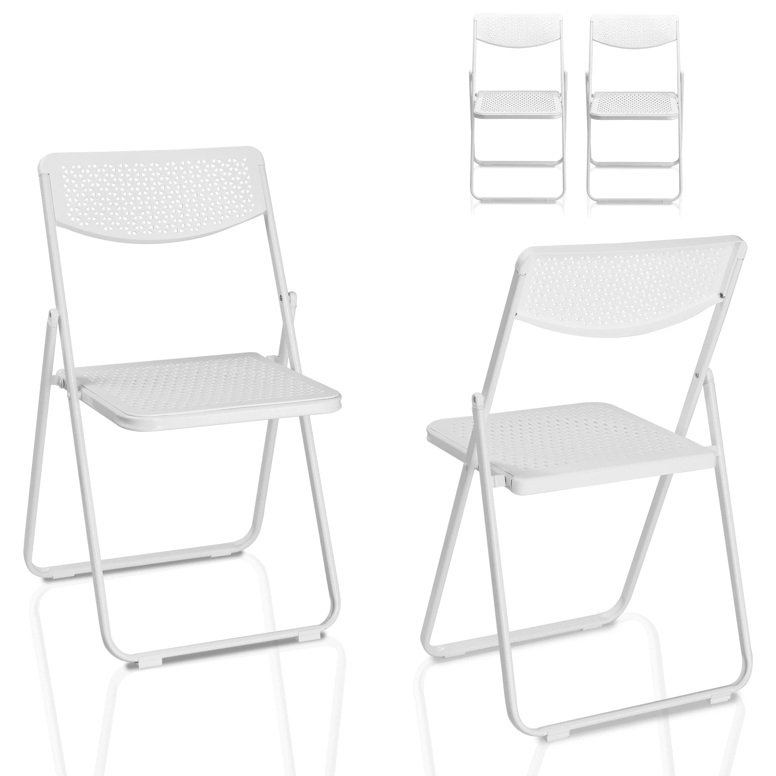 4 Pack Plastic Folding Chairs, Lightweight Stackable, Indoor/Outdoor Event Seats, White.