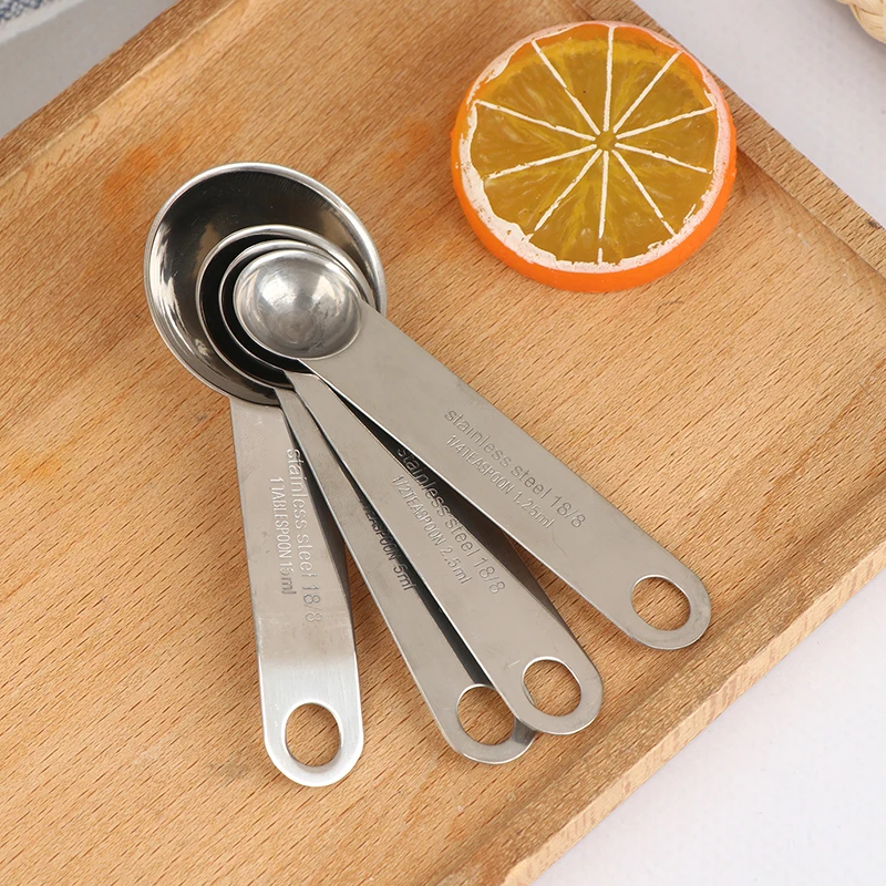 1/4Pcs Stainless Steel Measuring Spoon With Scale Measuring Ruler Egg Beater Spoon Kitchen Coffee Baking Measuring Tool Set