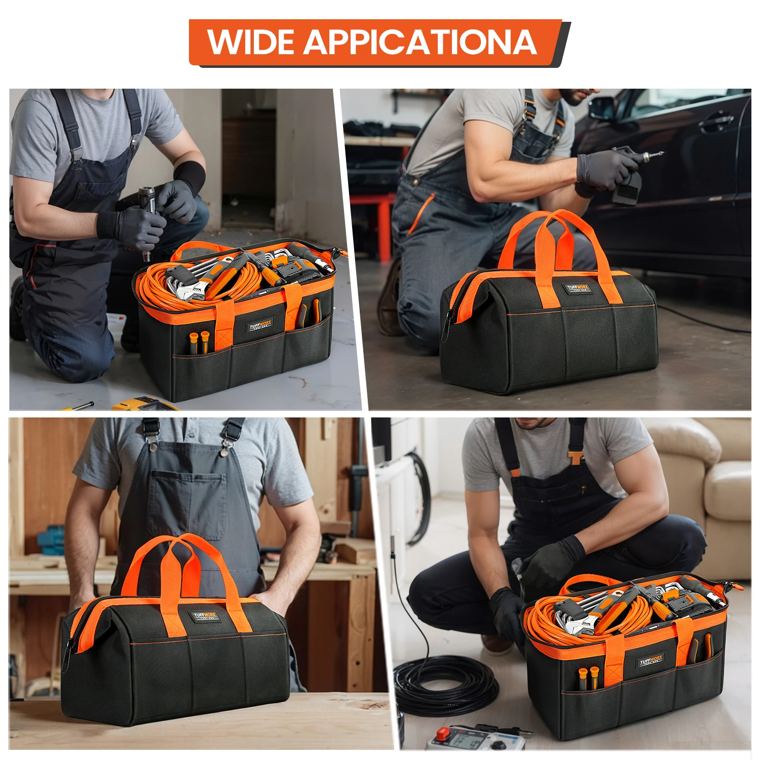 14inch Tool Bag, Electrician Tool Bag with 12 Pockets, Ideal for DIY Enthusiasts and Craftsmen Tool Bags for Men Heavy Duty