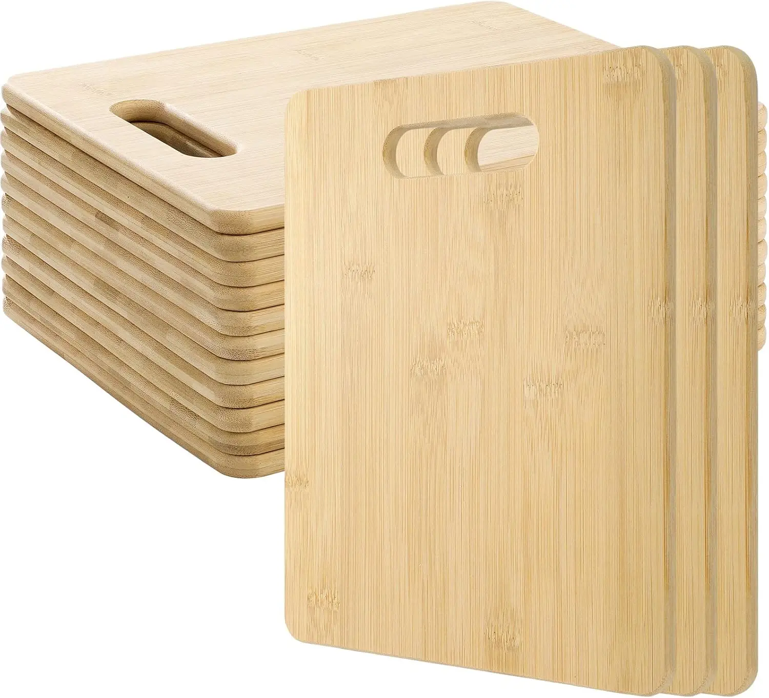 

Bamboo Chopping Board Set of 12 with Handles - Thick Wooden Boards for Kitchen & Dining - Bulk Plain Bamboo Boards for E