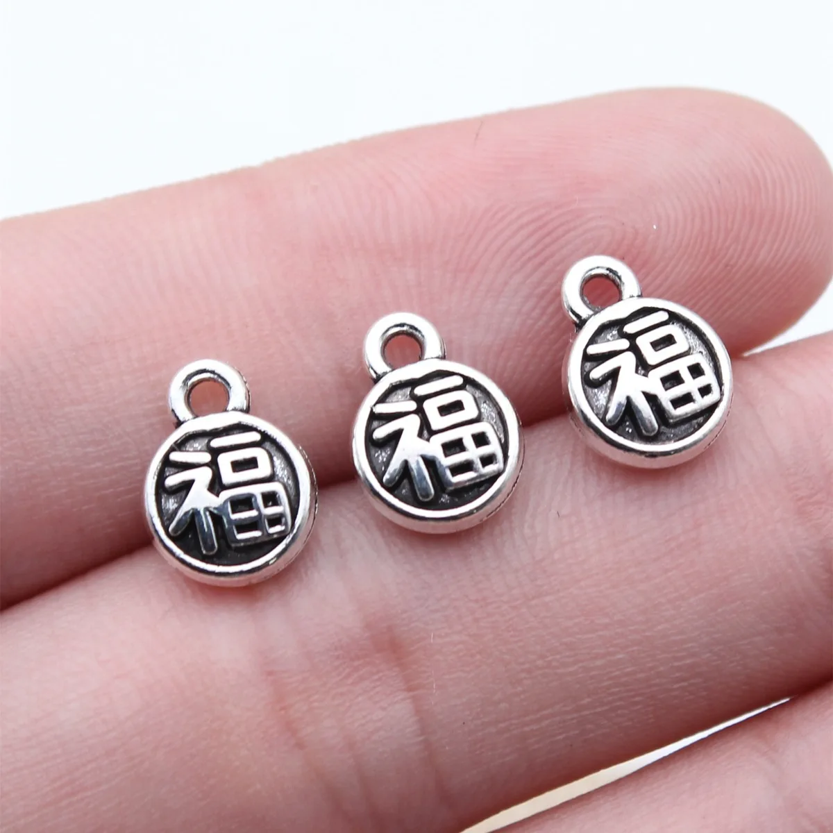 40pcs 10x8mm(0.39x0.31inch) Antique Silver Color Chinese Style Double-Sided 