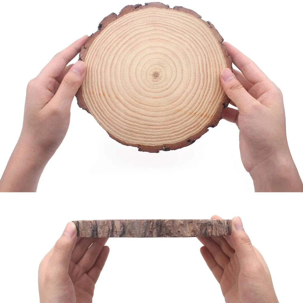 3-20cm Thick DIY Craft Unfinished Wooden Circles Natural Pine Round Wood Slices With Tree Bark Log Discs For Arts Christmas Orna